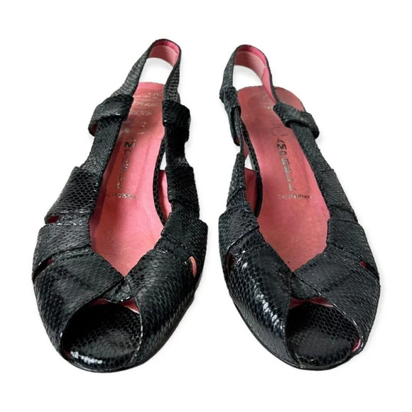 Jeffrey Campbell Frizon Black Leather Slingback Peep-toe  Snake Pump - Picture 3 of 11